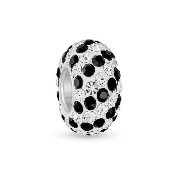 Black and Clear CZ Crystal .925 Sterling Silver European Bead Charm Single CORE 